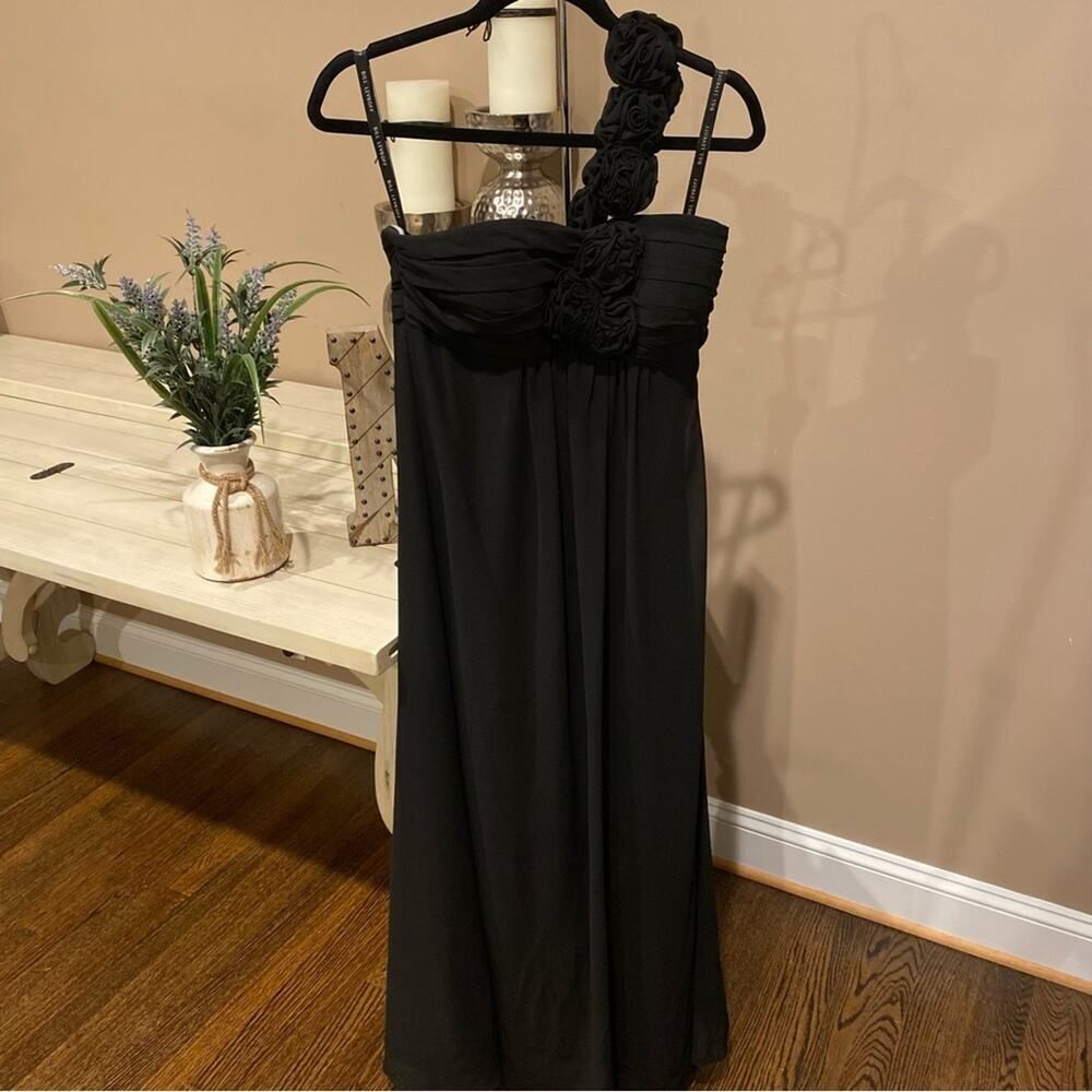 Bill Levkoff Black Polyester Chiffon One Shoulder Floral Strap Size 8 EUC